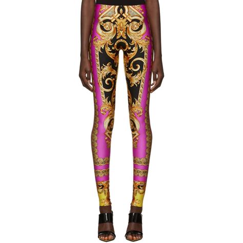 versace tights pink|Versace baroque leggings.